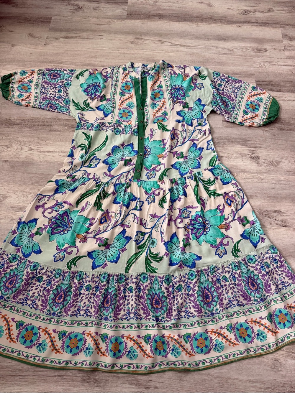 Women’s Rayon Floral Maxi Dress in Mint Green and Teal